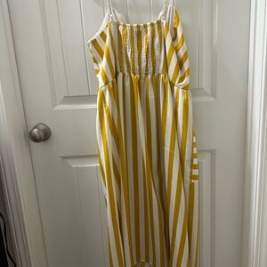 Yellow and White Striped Dress with Spaghetti Straps